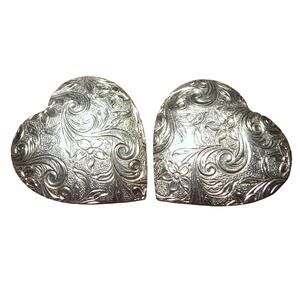 Vintage Silver Stamped On My Heart Earrings
